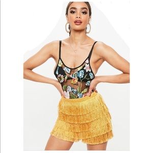 Yellow fringe tailored shorts